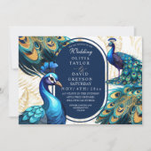 Elegante Lux Peacocks Garden Emerald Green Wedding Kaart (Voorkant)