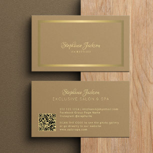 Elegante luxe beige en gouden QR-code kapper Visitekaartje
