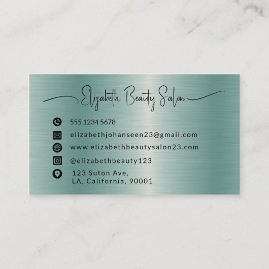 Elegante luxe blauw geborsteld metaal Girly Monogr Visitekaartje (Achterkant)