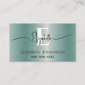 Elegante luxe blauw geborsteld metaal Girly Monogr Visitekaartje (Voorkant)