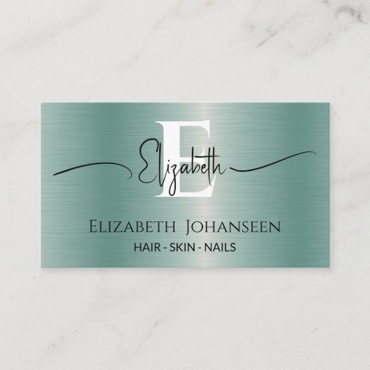 Elegante luxe blauw geborsteld metaal Girly Monogr Visitekaartje (Voorkant)