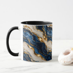 Elegante luxe blauwe en gouden marmeren tweekleuri mok