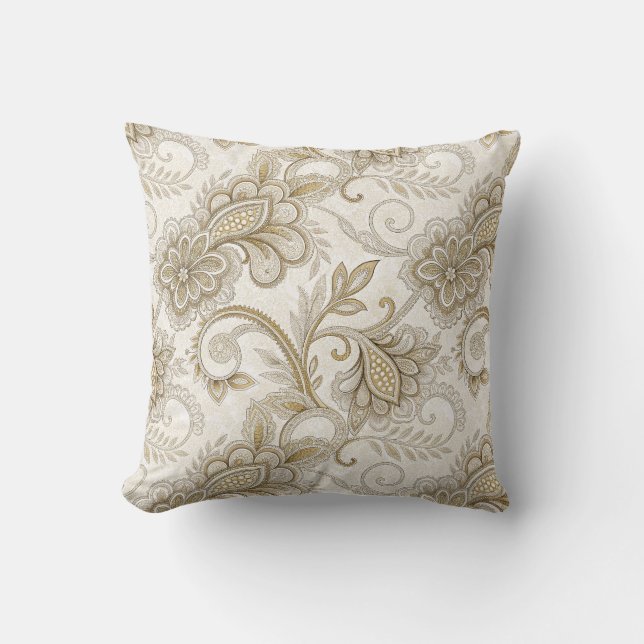 Elegante Luxe Bloem Motief Patroon Kunst Kussen (Voorkant)