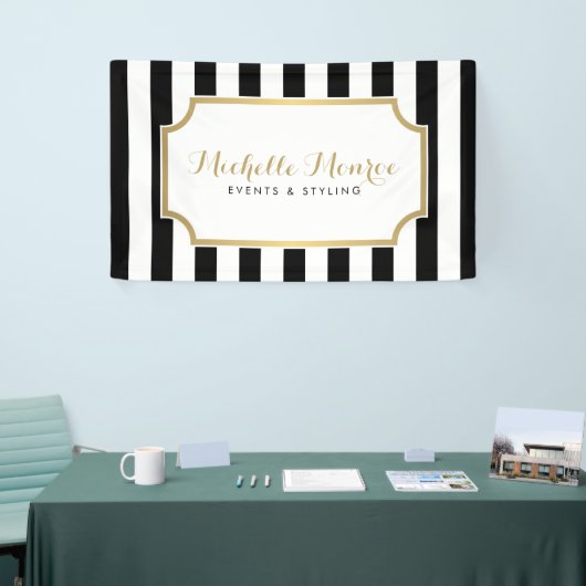 Elegante Luxe Bold Zwart en Witte Strepen Banner (Beurs)