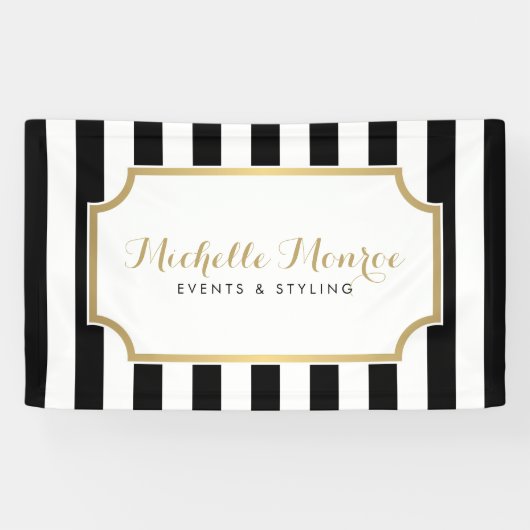 Elegante Luxe Bold Zwart en Witte Strepen Banner (Horizontaal)