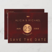 Elegante luxe bordeaux gouden bruiloft save date aankondigingskaart (Voorkant / Achterkant)