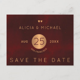 Elegante luxe bordeaux gouden bruiloft save date aankondigingskaart