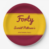 Elegante luxe Bourgondië en goud 40e verjaardag Papieren Bordje (Voorkant)