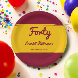 Elegante luxe Bourgondië en goud 40e verjaardag Papieren Bordje