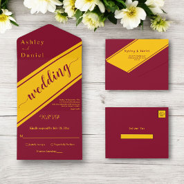 Elegante luxe Bourgondië en gouden chique bruiloft All In One Uitnodiging