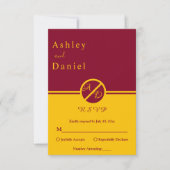 Elegante luxe Bourgondië en gouden monogram bruilo RSVP Kaartje (Voorkant)