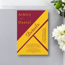 Elegante luxe Bourgondië en gouden vergulde bruilo Informatiekaartje