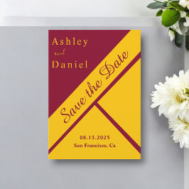 Elegante luxe Bourgondië en gouden vergulde bruilo Save The Date