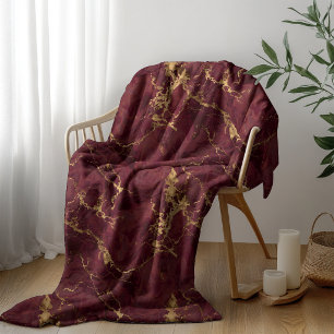 Elegante luxe burgundy goud marmer fleece deken