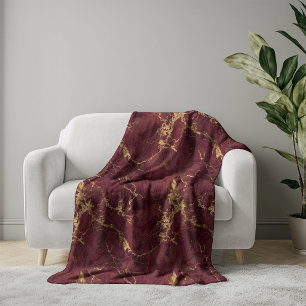 Elegante luxe burgundy goud marmer sherpa deken