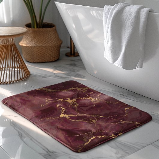 Elegante luxe burgundy gouden marmer badmat