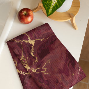Elegante luxe burgundyrood goud marmer theedoek