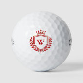 Elegante Luxe Crest Kroon Monogram Rode Initiaal Golfballen (Voorkant)