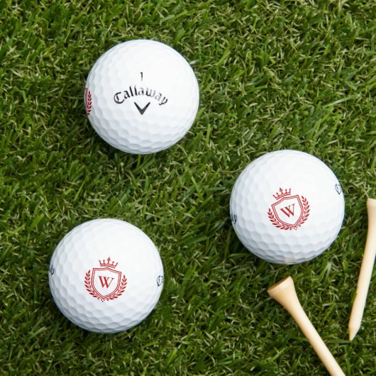 Elegante Luxe Crest Kroon Monogram Rode Initiaal Golfballen (Insitu Gras)