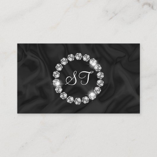 Elegante Luxe Diamanten Ring Glitter Zwart zijde Visitekaartje (Voorkant)
