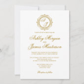 Elegante Luxe Donker Goud Monogram Wit Bruiloft Kaart (Voorkant)