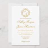 Elegante Luxe Donker Goud Monogram Wit Bruiloft Kaart (Voorkant)