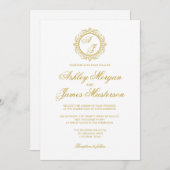 Elegante Luxe Donker Goud Monogram Wit Bruiloft Kaart (Voorkant / Achterkant)