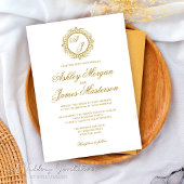 Elegante Luxe Donker Goud Monogram Wit Bruiloft Kaart