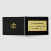 Elegante luxe eenvoudige zwart-gouden bruiloft gastenboek (Volledig)