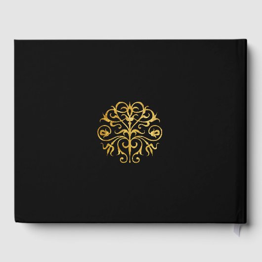 Elegante luxe eenvoudige zwart-gouden bruiloft gastenboek (Achterkant)
