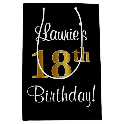 Elegante, luxe, Faux Gold look 18e verjaardag Medium Cadeauzakje (Voorkant)