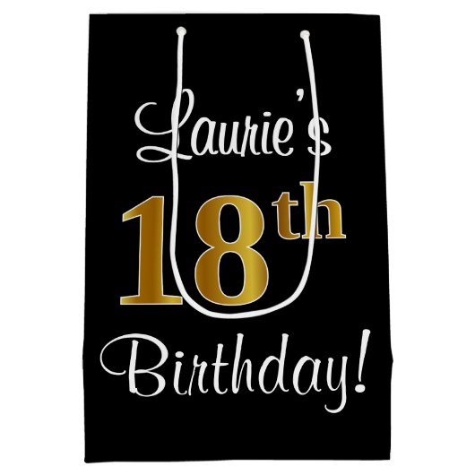 Elegante, luxe, Faux Gold look 18e verjaardag Medium Cadeauzakje (Achterkant)