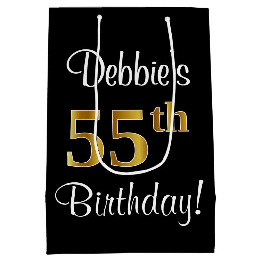 Elegante, luxe, Faux Gold look 55e verjaardag Medium Cadeauzakje (Achterkant)