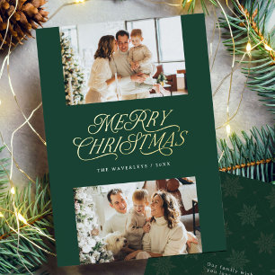 Elegante Luxe Folie Script Gelukkig Kerstmis Foto Feestdagenkaart