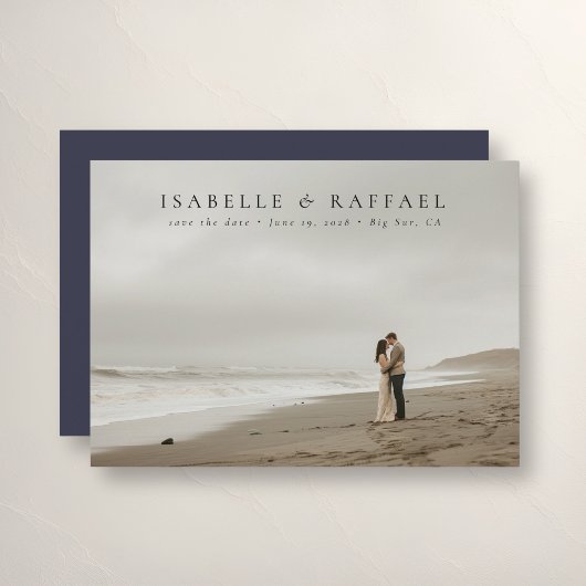 Elegante luxe formele foto donkerblauwe bruiloft save the date