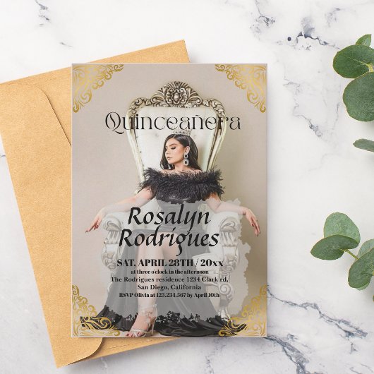 Elegante luxe foto Quinceanera gouden uitnodiging
