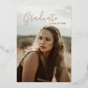 Elegante Luxe Foto Rose Goud Afstudeer Folie Uitno Uitnodiging