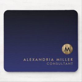 Elegante luxe geborsteld goud monogram navyblauw muismat