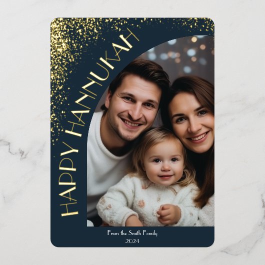 Elegante luxe gelukkige Hanukkah | Moderne groet Folie Uitnodiging (Voorkant)