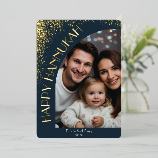 Elegante luxe gelukkige Hanukkah | Moderne groet Folie Uitnodiging (Staand Voorkant)