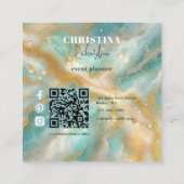 Elegante luxe Glam Gold Glitter Aquamarijn Marmer Vierkante Visitekaartje (Achterkant)