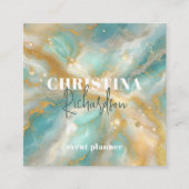 Elegante luxe Glam Gold Glitter Aquamarijn Marmer Vierkante Visitekaartje (Voorkant)