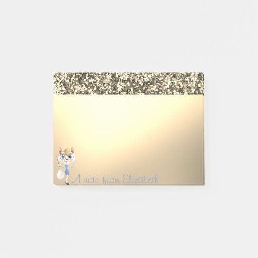 Elegante luxe glanzende gouden glitter, poes post-it® notes (Voorkant)