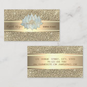 Elegante luxe glitter ,gouden streep, blauwe lotus visitekaartje (Voorkant / Achterkant)