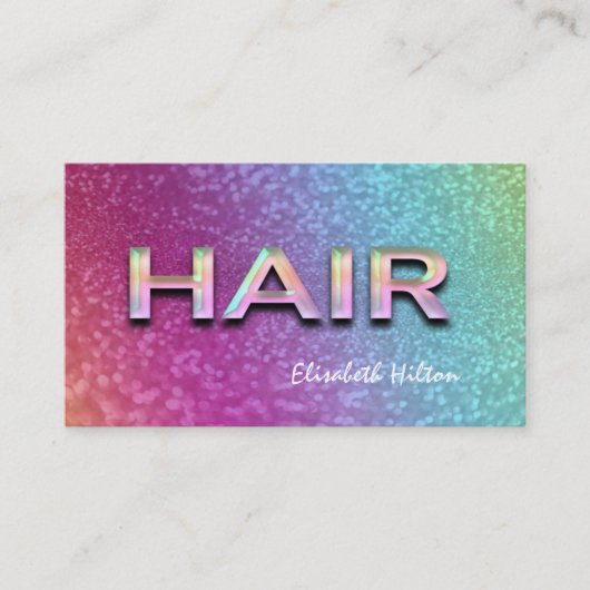 Elegante luxe glittery kleurrijk HAAR holografisch Visitekaartje (Voorkant)