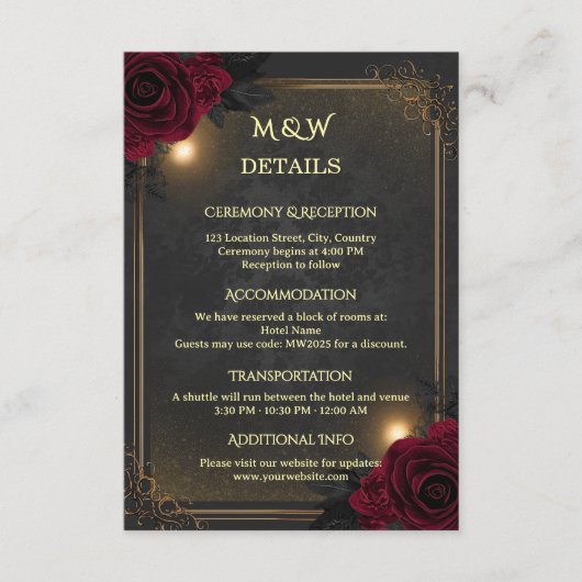 Elegante Luxe Goth Glam Bruiloft Informatiekaartje (Voorkant)