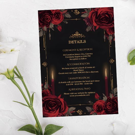 Elegante Luxe Goth Glam Bruiloft Informatiekaartje