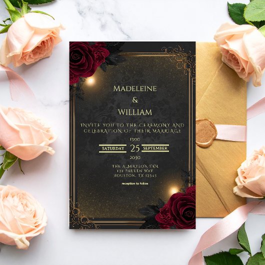 Elegante Luxe Goth Glam Bruiloft Kaart