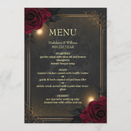 Elegante luxe goth glamour bruiloft menu