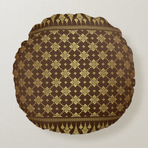 Elegante luxe goud en bruine Egyptische damast Rond Kussen